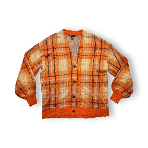 Forever 21 Orange Plaid Button Front Cardigan Size Medium - Picture 6 of 11